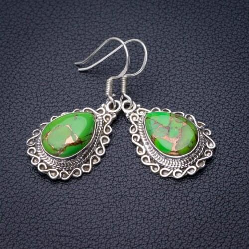 StarGems Natural Copper Turquoise Handmade 925 Sterling Silver Earrings 1.5" D7885