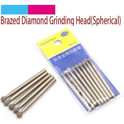 5pcs 3mm Shank Spherical Brazed Diamond Grinding Head Burrs Carving Peeling Bits For Jade Stone Glass Metal Ceramic Mill