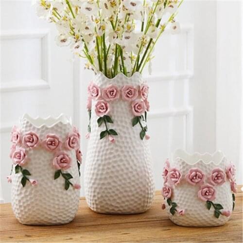 WU CHEN LONG ROSE VASE EUROPEAN STYLE CERAMIC VASE DECORATION LIVING ROOM FLOWER ARRANGEMENT TV CABINET HOME DECOR A2024