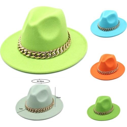 Wholesale Fedora Retail Womens Jazz Hat Fall/Winter British Style Big Chain Retro Top Hat Ladies Felt Gentleman