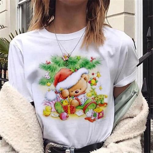 Christmas Santa Noel Printed Tops Tee Summer Female T shirt Short Sleeve For Women Clothing Ulzzang Harajuku women Tops