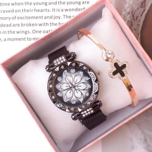 Womens Quartz Watch Fashion Casual Lazy Magnet Bracelet Watch Flower Dial Watch Mesh Belt Watch