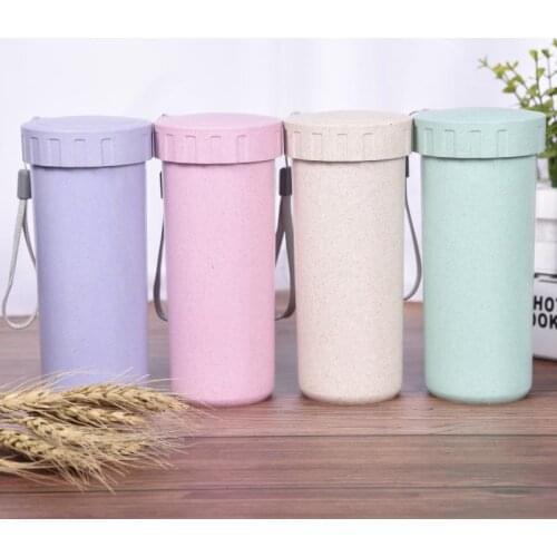 100PCS/LOT 400ML Colorful Wheat Straw Water Bottle With Rope Sport Office School Bottles LeakProof Healthy