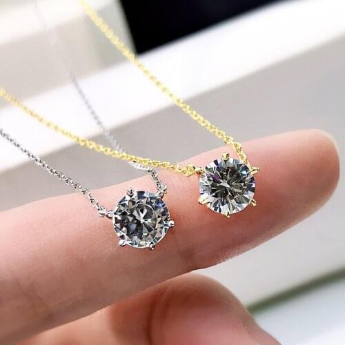 2021 New 925 Sterling Silver Six Prong Round High Carbon Diamond Gold Color Pendant Necklace For Women Engagement Jewelry
