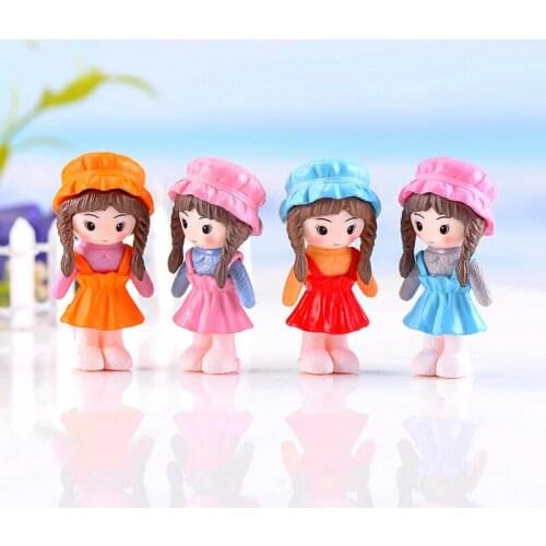 3PCS Fisherman Hat Girls Figures Cartoon Character Miniature Figurine Anime Garden Cake Decoration Model Doll DIY Accessories