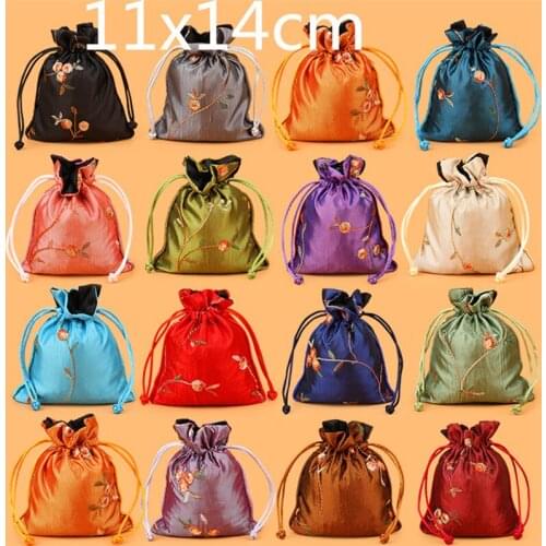 3pcs Small Embroidered Satin Drawstring Gift Bag Wedding Party Candy Favor Women Packaging Silk Jewelry Pouches