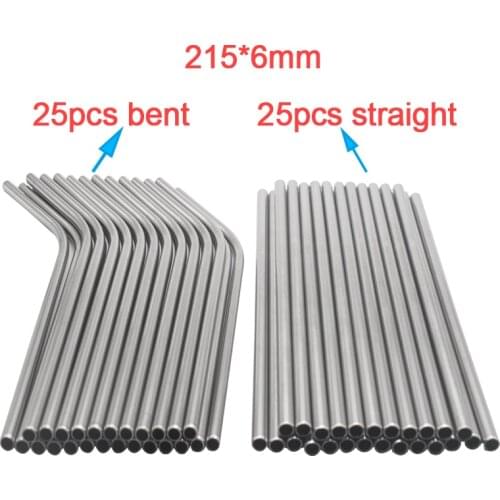50pcs/lot Metal Straw Reusable Wholesale Stainless Steel Drinking Tubes 215mm*6mm Straight Bent Straws For Drink