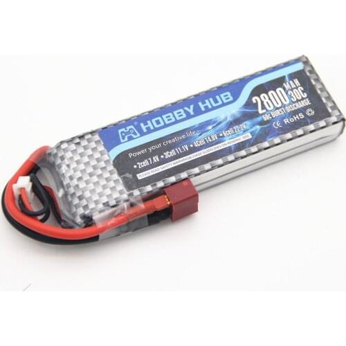 Hobby hub 2S Lipo Battery 7.4V 2800mah 25C Max 40C JST T XT60 Plug for RC Quadcopter Helicopter Airplane Car 1/16 Remote Toy