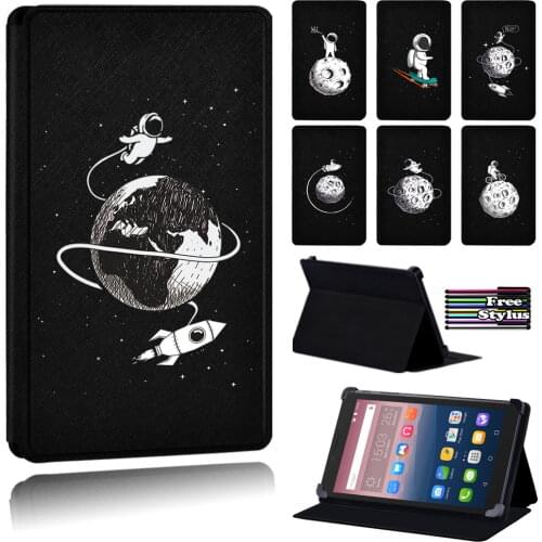 Astronaut Leather Cover Case for Alcatel OneTouch PIXI 3 7.0" 8.0" 10"/PIXI 4 7" Dust-proof Soft PU Leather Tablet Case + Pen