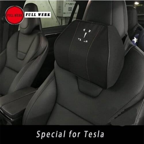 Car Styling Space Memory Foam Fabric Neck Pillow Seat Cover Headrest for Tesla Model S Model X Accessory with Embroidery Letters