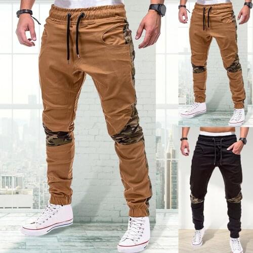 Mens Track Pants Slim Trousers Sport Tracksuit Men Camouflage Patchwork Skinny Pants Drawstring Ankle Tied Sports Trousers