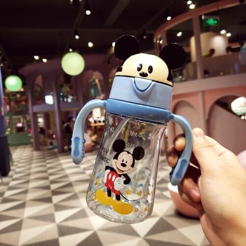 Disney Childrens Water Cup for Infants and Toddlers with Handles and Leak-proof Childrens Cartoon Plastic Soft Straws