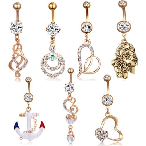 Junlowpy Gold Body Piercings Jewelry Navel Ring Belly Buttons Rings 7 style 32pcs Percing Industrial Bijoux Bikini Girls Women