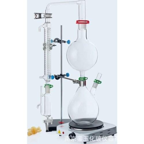 2000ml Lab Essential Oil Steam Distillation Apparatus Glassware Kits Water Distiller Purifier w/Hot Stove Graham Condenser