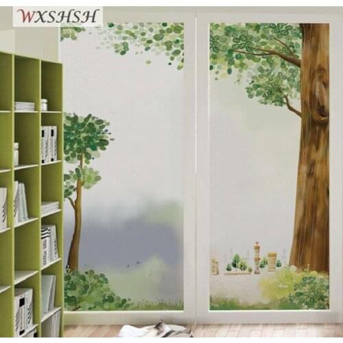Custom Size Glass Film Electrostatic Forest Fresh Privacy Protection Removable Reusable Home Decorative Opaque Frosted Tint-Film