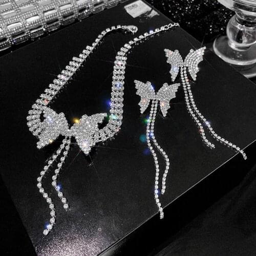 Blijery New Korean Butterfly Crystal Choker Necklaces for Women Long Tassel Rhinestone Necklaces Weddings Jewelry Party Gifts