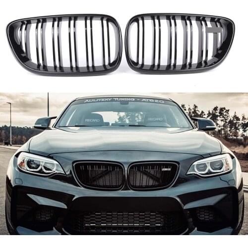 Front Kidney Grille Glossy Black For BMW 2 Series F22 F23 F87 M2 2014-in ABS 2-Slats