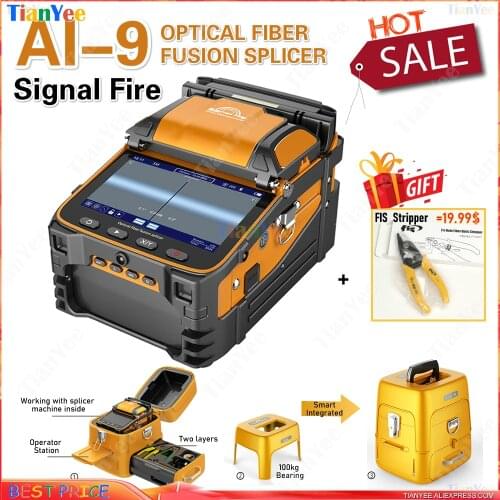 Signal Fire AI-9 SM MM Intelligent FTTH 6-Motors Fiber Optic Fusion Splicer with OPM VFL 10-languages + Free Gift Hot Sell