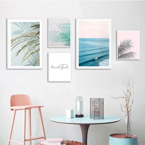 Scandinavian Tropical Decoration Sea Leaf Canvas Landscape Nordic Style Wall Art Print Nature Painting Decorative Picture