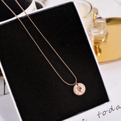 YUN RUO 2019 Rose Gold Color Vintage Coin Pendant Necklace Fashion Titanium Steel Jewelry Woman Birthday Gift Not Fade Wholesale