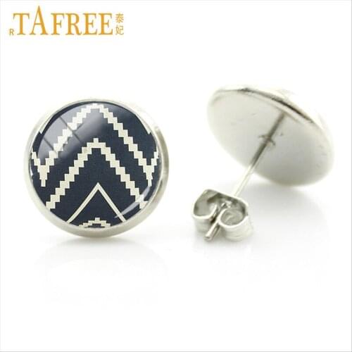 TAFREE vintage Geometric Earrings Black and White Pattern Geometry Art Picture Glass Cabochon pendant Fashion 2017 jewlery A72