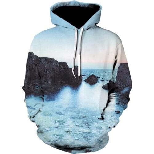 Funny Hoodie Seaside Landscape Mens Print 3D Hoodie Sweatshirt Mens Pullover Unisex Hooded Couple Jacket