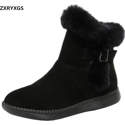 2020 New Fashion Real Fur Decoration Top Frosted Cowhide Comfort Winter Shoes Woman Ankle Boots Warm Shoes Women Boots Big Size