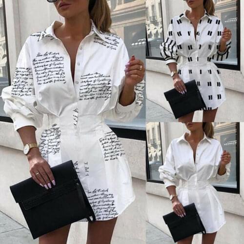 2020 Women Long Sleeve Empire Print Dress Button High Street Summer Mini A-Line Dresses Vestido De Mujer Plus Size 2XL