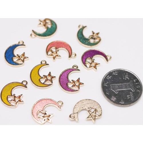 10pcs/Lot Metal Enamel Moon Stars Diy Jewelry Charms Pendant Earring Necklace Bracelet Charms For Jewelry Making Accessories