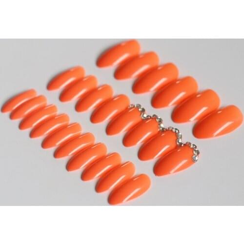 New Fashion full diamond fake nails high heel 24pcs solid color crystal nails nail art orange W56