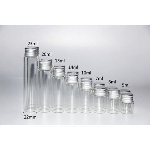 50pcs 5ml 6ml 7ml 10ml 14ml 18ml 20ml 23ml Glass Bottle Wish Bottle Glass Sample Storage Jars Vials with Screw Cap Wedding Decor