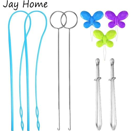 9Pcs Sewing Tools Kit Plastic Needle Threader Sewing Loop Turner Drawstring Threader Metal Tweezers for DIY Sewing Stitching