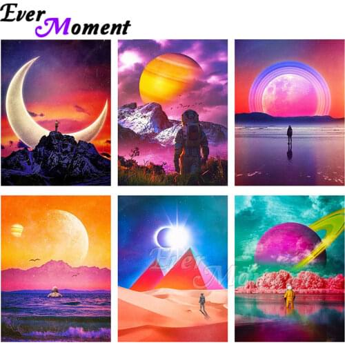 Ever Moment Diamond Painting Planet Moon Full Square Rhinestones Pictures Hobbies And Handicrafts Diamond Display ASF2156