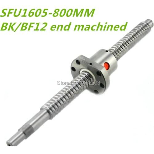 Free Shipping SFU1605 800mm RM1605 800mm Rolled Ball screw 1pc+1pc ballnut SFU1605 + end machining for BK/BF12