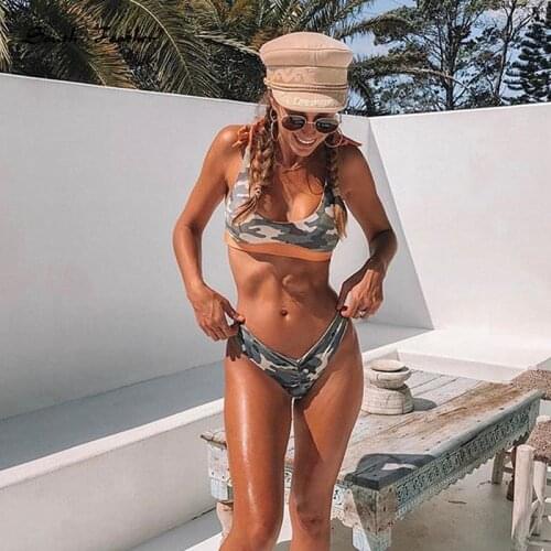 South Feather Bikinis 2019 Push Up Bikini Sexy Navy Camouflage Two-piece Separate High Waisted Bikini Women Tankini Swimsuits
