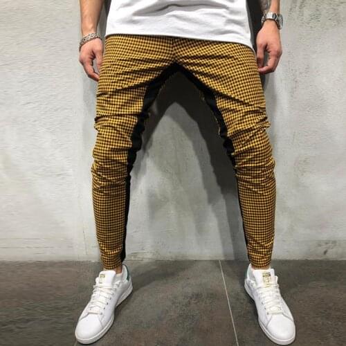 Mens Streetwear Chinos Plaid Casual Pants Fitness Men Skiny Bottom Jogger Pants Sweatpants Fashion Trousers Stripe Track Pants