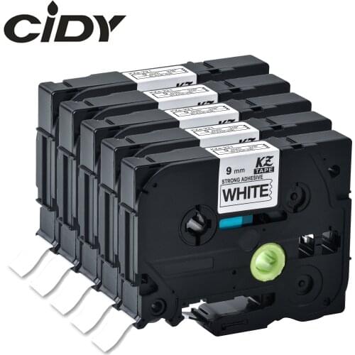 Cidy 5pcs Black on White Strong Adhesive Tape 9mm tze S221 TZe-S221 tz-S221 tz S221 compatible brother p-touch printer
