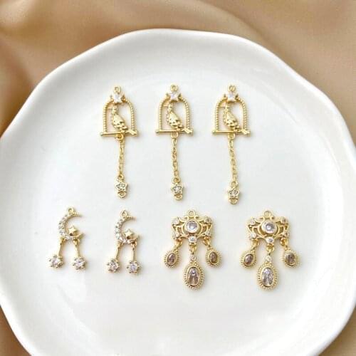18K gold-covered long star and moon birdcage tassel accessories diy zircon inlaid retro jewelry material