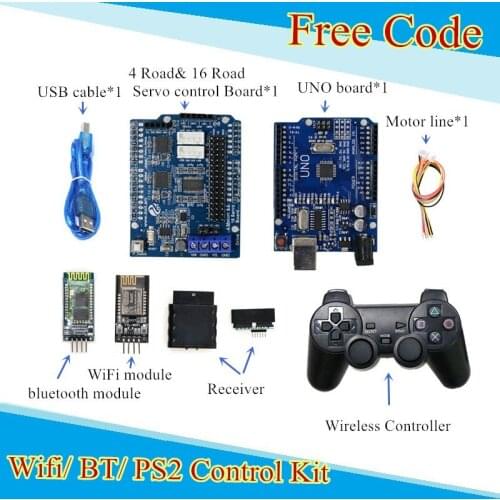 Wifi/ Bluetooth/ PS2 Control Kit For Car Chassis/ Tracked Model Toy IR Control Kit With 4 Road& 16 Road Servo control Board UNO