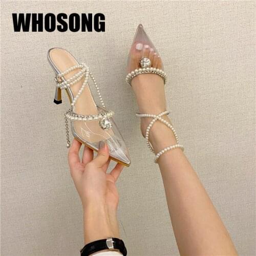 Summer Women Slippers Woman Pearl Heels Girls Sexy Slides Ladies Outside Shoes Female Rhinestone Brand Shoes Zapatos De Mujer
