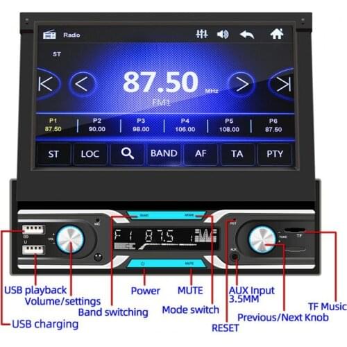50% Hot Sales 9603 7inch Auto MP5 Player Retractable Screen Bluetooth Radio FM AM RDS Multi-media Player for Vehicles