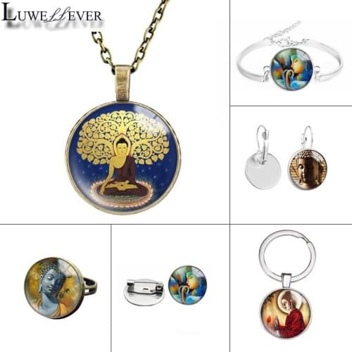New 596 Buddhist Buddha Glass Necklace Bracelet 20mm 25mm Round Glass Cabochon Jewelry For Unisex Charm Pendant