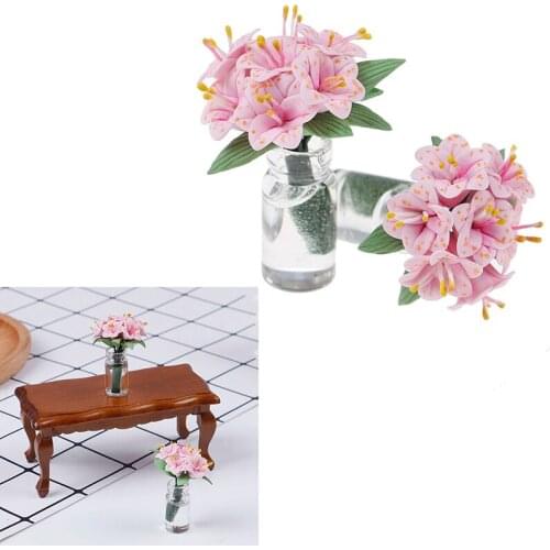 Scale 1:12 Fake Plant Flower Doll House Toy Lily Glass Bottle Flower Arrangement Dollhouse Furniture Miniatures Accessories