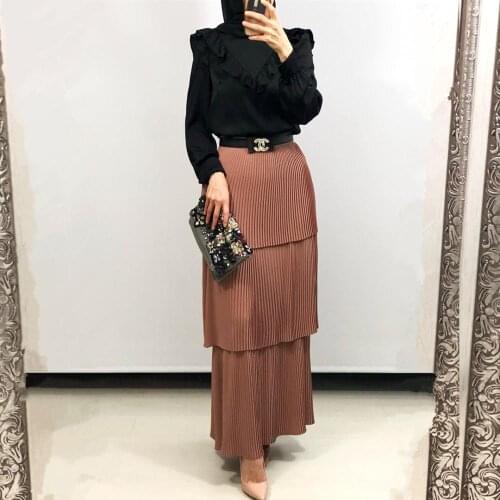 Fashion Womens Pleated Tulle Skirt High Waist Bodycon Long Womens Modest Muslim Bottoms Long Midi Skirts Party Ramadan Islamic