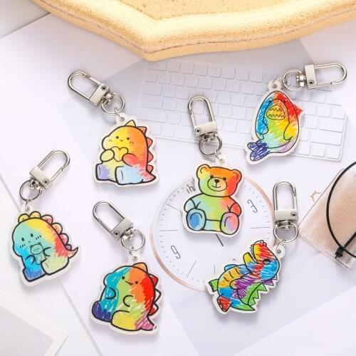 New Cute Acrylic Graffiti Whale Little Bear Dinosaur Keychain Fashion Animal Pendant Women Trinkets Bag Charm Couple Keyfob Gift