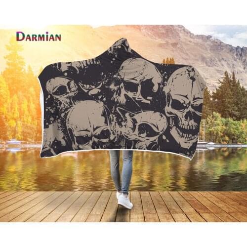 DARMIAN Personality Hooded Blankets Gothic Style Sugar Skull Printed Wearable Blanket Adults Women Men Hooded Blanket Wearable
