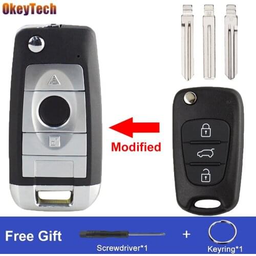 OkeyTech 3BT Modified Remote Key Shell Case Fob For Hyundai Accent l20 I30 IX35 Elantra Avante For Kia K2 K3 K5 HYN14/HN14/HY18