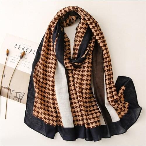 Autumn Collection Houndstooth Women Hijab Scarf Soft Neckwear Decorated Classical Head Scarf Stole [6820]