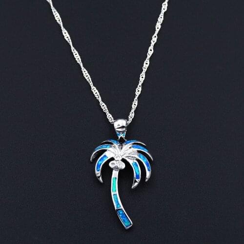 Trendy Blue / White Fire Opal Palm Tree Pendant Necklace for Gift