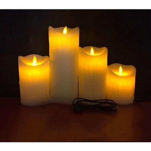 USB Rechargeable Flickering Paraffin Candle Flickering Pillar Tear Candle Remote control w/timer Moving wick Dripping wax f/Home